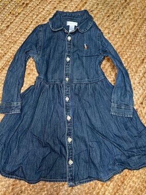 Ralph Lauren Girls' Denim Button-Front Dress - Blue